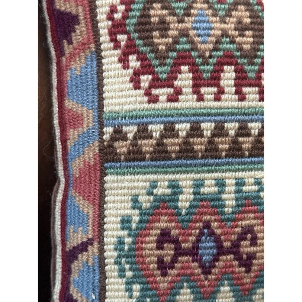 Exquisite Handmade Vintage Turkish Kilim Style Rug Pillow 12x12, Tassels Charms